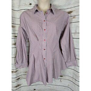 Anthropologie Maeve Long Sleeved Waisted Striped Button Down Shirt XL Pleated